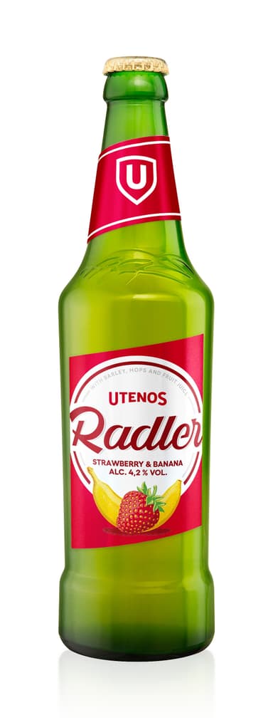 Alaus kokteilis UTENOS, Radler, braškių ir bananų, 4,2%, 0,5l, butelis