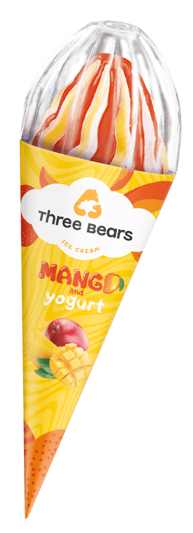 Ice cream "THREE BEARS" TM "Mango-yogurt" waffle cone, 150 g, 270 ml