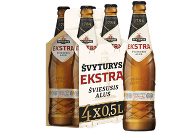 Šviesusis alus ŠVYTURYS EKSTRA (5,2 %, 4 vnt. x 500 ml), 2 l