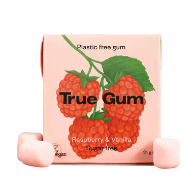 Kramtomoji guma TRUE GUM RASPBERRY & VANILLA, be cukraus