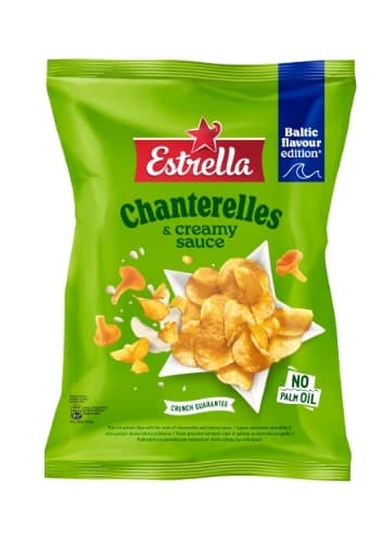 Potato chips ESTRELLA, smooth-cut chanterelle and cheese sauce flavor, 17