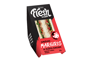 Sandwich with pulled pork, marinated cucumber, and spinach. 165g