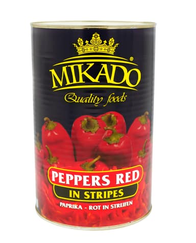 Raudonosios paprikos MIKADO, saldžiarūgštės, šiaudeliais, 4,1 kg / 2,3 kg