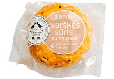 Rūkytas varškės sūris, ILZENBERGO DVARAS, su kmynais, 8,9 % rieb., 250 g