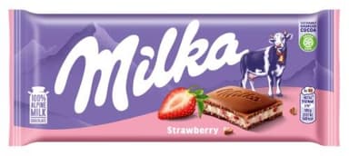 Milk chocolate MILKA, Alpine milk, w strawberry flavour filling, 100 g