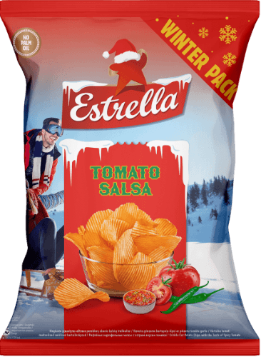 Vingiuoto pjaustymo bulvių traškučiai ESTRELLA aštraus pomidorų skonio, 180 g