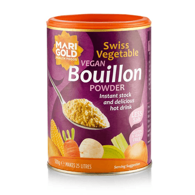 Dissolvable Swiss vegetable broth for vegans, lightly salted