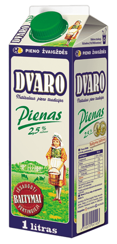 DVARO milk, pasteurized, 2,5% fat content, 1 l