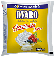 Pasteurized DVARO cream, 35% fat, 200 g