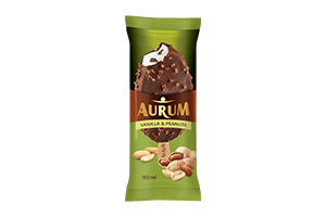 Vanilla-flavored edible ice cream coated with cocoa glaze and peanuts AURUM 100ml