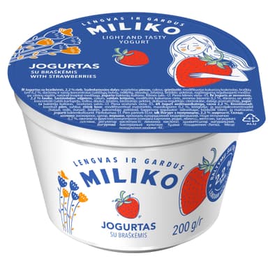 Yoghurt MILIKO with strawberries 2.2% fat. Miliko 200g