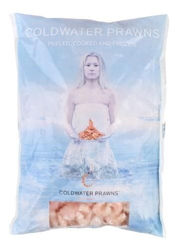 Frozen prawns, cooked, peeled, no tails, 100/200, 20% glaze,1kg/0.8kg