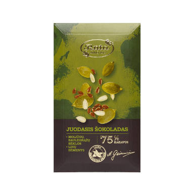 Dark chocolate RŪTA 75% with pumpkin, sunflower seeds and flaxseed,90g