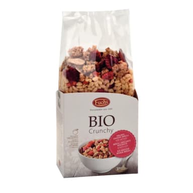 Traškūs dribsniai su raudonaisiais vaisiais BIO CRUNCHY, ekologiški