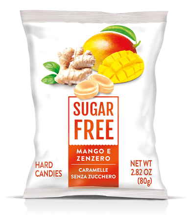 Sugar-free mango-flavored candies with ginger