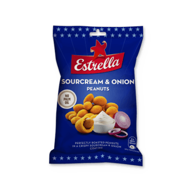 Roasted peanuts ESTRELLA sourcream and onion flavored with crispy rind