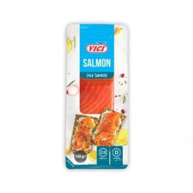 Cold smoked salmon fillet pieces VIČI, skin on, 160 g