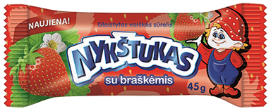 Glaistytas varškės sūrelis NYKŠTUKAS su braškėmis, 21% rieb., 45 g