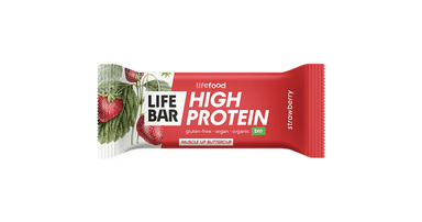 Baltyminis batonėlis su braškėmis, ekologiškas