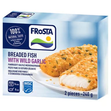 Frozen fish fillet portions, with garlic stuffing, 110g, in breadcrumb