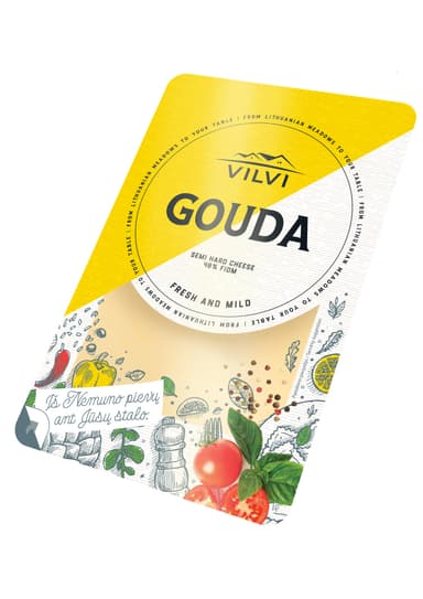 Puskietis sūris VILVI Gouda, 48 % RSM, riekutėmis, 150g