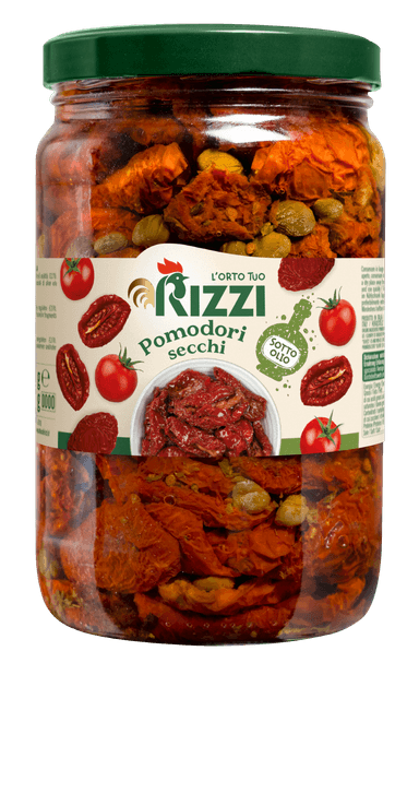 Saulėje džiovinti pomidorai RIZZI, saulėgrąžų aliejuje, 1,5kg/800g