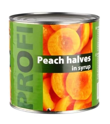 Konservuotos persikų puselės PROFI, 2,6 kg / 1,5 kg