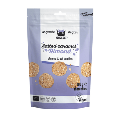 Oatmeal cookies with salted caramelized almonds, organic