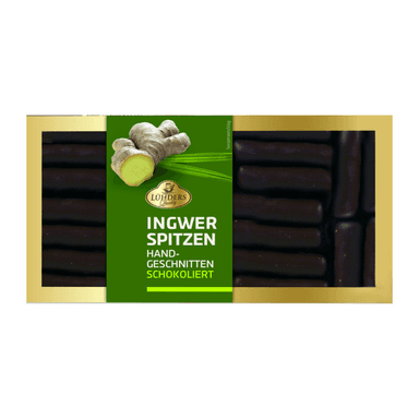 Ginger sticks in dark chocolate, in a box