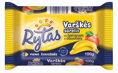 Varškės sūrelis RYTAS, su obuoliais ir bananais, 7%,100 g