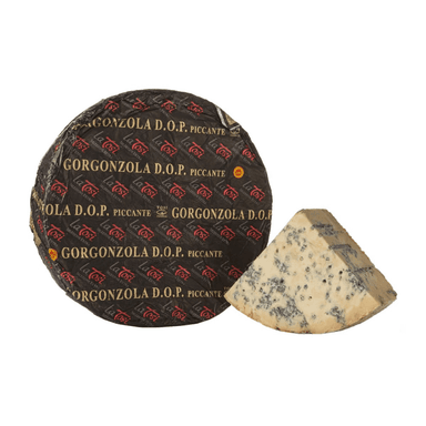 Blue cheese GORGONZOLA PICCANTE DOP, aged for 3 months.