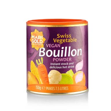 Dissolvable Swiss vegetable broth for vegans, lightly salted