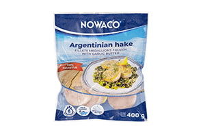 Sušaldyti argentininių lydekų filė kepsneliai NOWACO su česnakiniu sviestu 400g