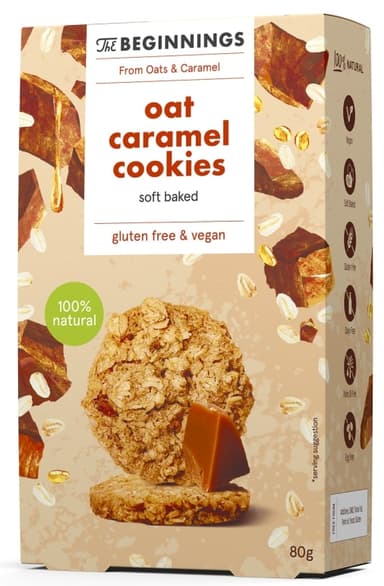 Oat biscuits THE BEGINNINGS, with caramel, 80 g