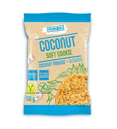 Vegan soft coconut cookie FRANK&OLI with almonds and oatmeal, 50g