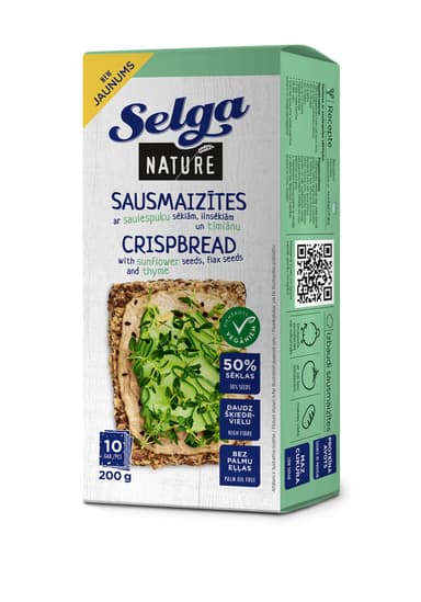 Sėklų duonos traškučiai SELGA, Nature, čiobrelių skonio, 200g