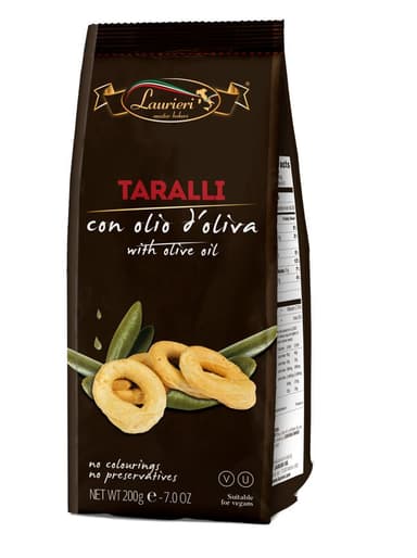 Italian snack LAURIERI TARALLI with olive oil, 200 g