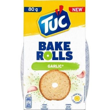 Duonos traškučiai TUC Bake Rolls su česnaku 80g