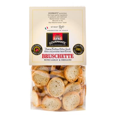 Krekeriai Bruschette GOURMANTE, su česnakais ir raudonėliais, 150 g