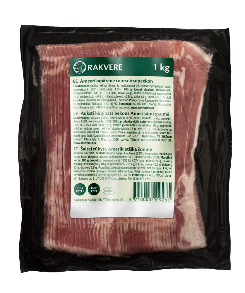 Bacon cold-smoked AMERIKIETIŠKA,  sliced, 1 kg