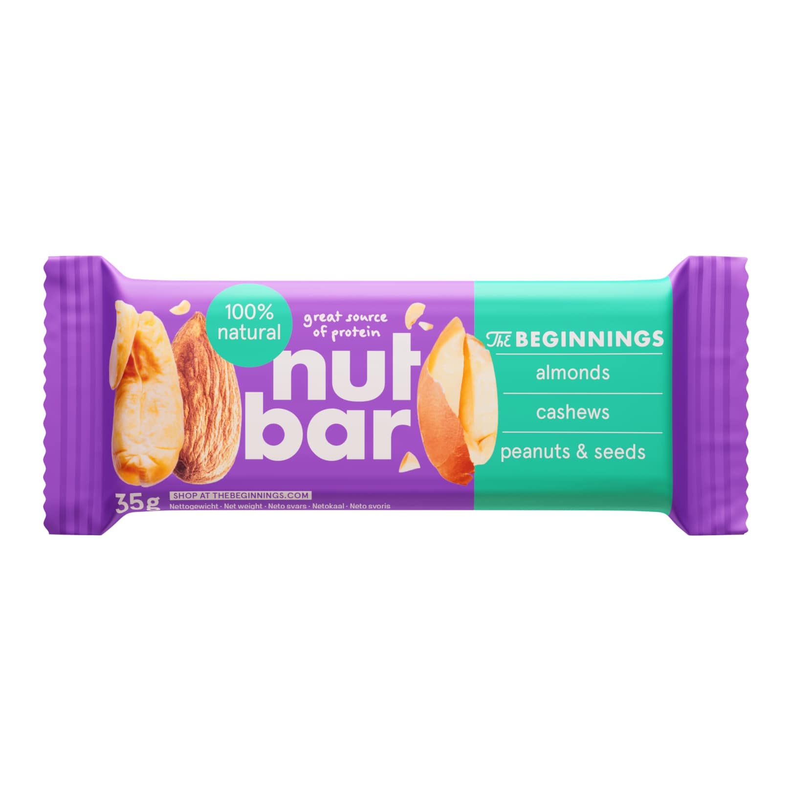  Riešutų ir sėklų batonėlis THE BEGINNINGS, veganiškas, be glitimo, be laktozės, 35 g