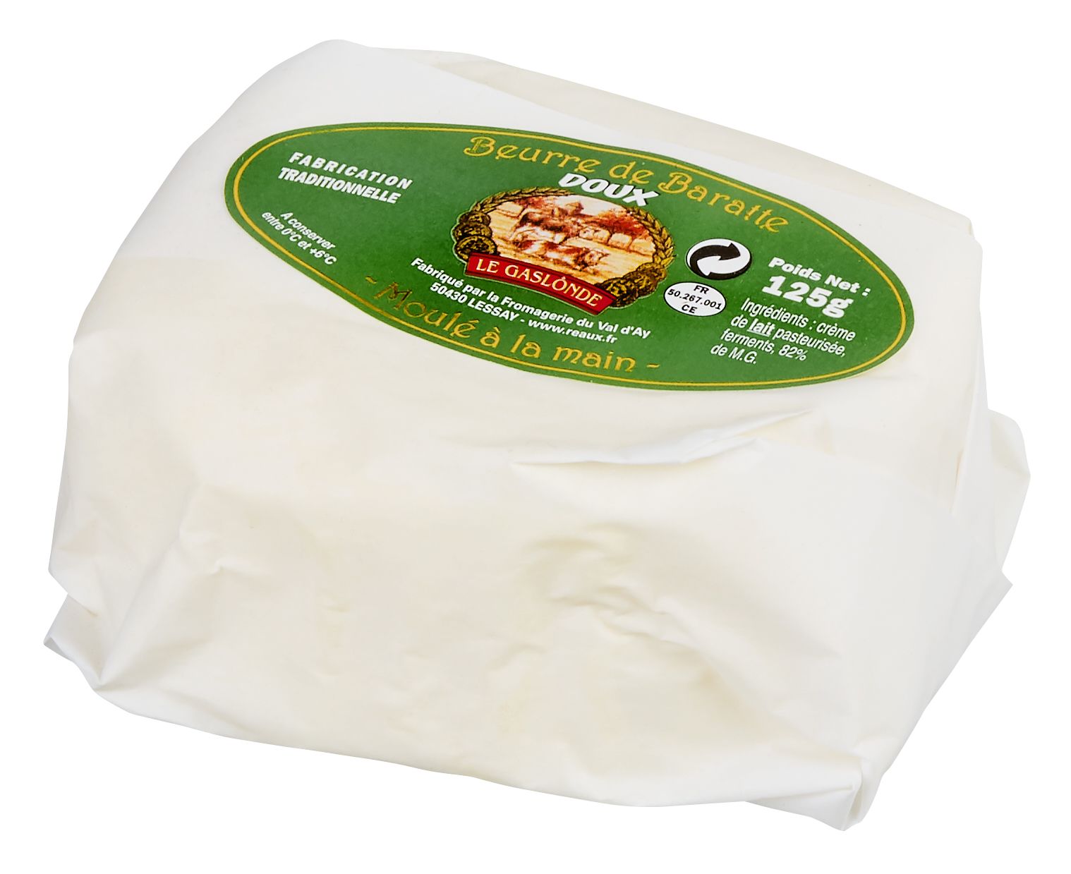 Butter from the Cotentin region,shaped by hand,80% fat,lightl.salt,125
