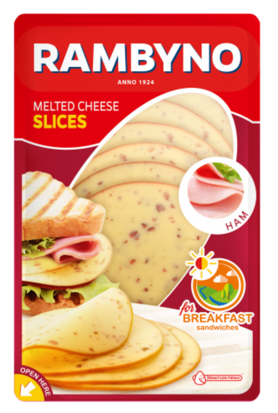 Processed cheese RAMBYNO, with bacon, sliced, 45%, 150g