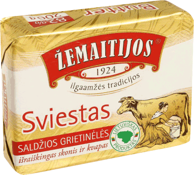 Saldžios grietinėlės ŽEMAITIJOS sviestas, 82% rieb., 200 g