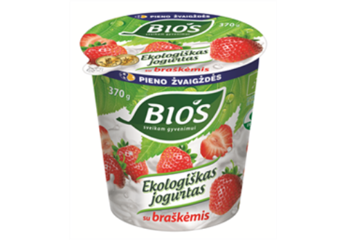 Organic yogurt BIOS, with strawberries, 3,1%, lactose free, 370 g, LT-EKO-001
