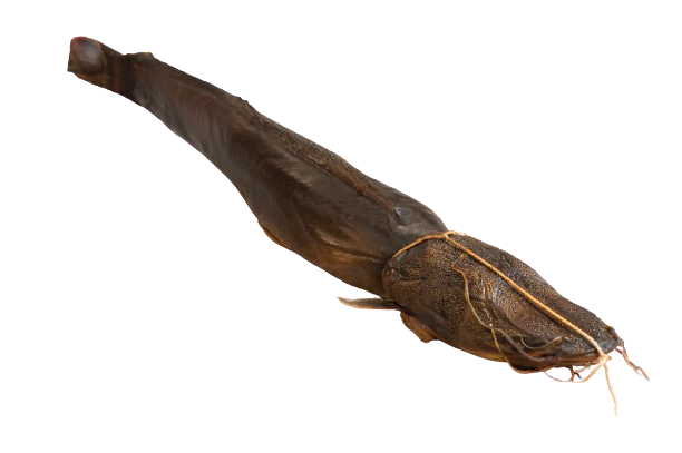 Frozen hot smoked African catfish, gutted, vacuumed, 880 g