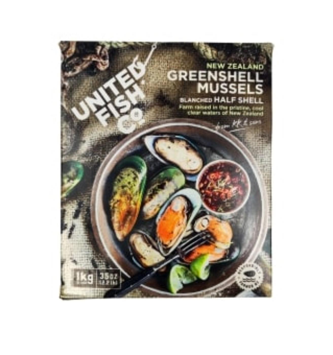 New Zeeland Greenshell mussels, half shell, cooked,  30/45,800g