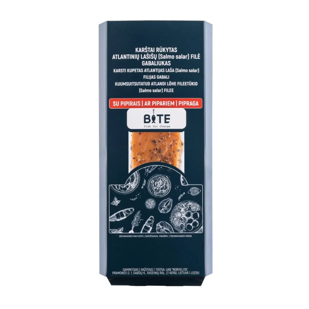 Atlantinių lašišų filė su pipirais, karštai rūkyta