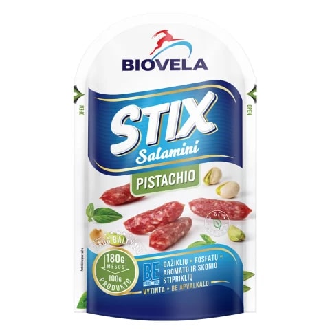 Cured mini sausages BIOVELA, Stix, with pistachios a.r., 80 g