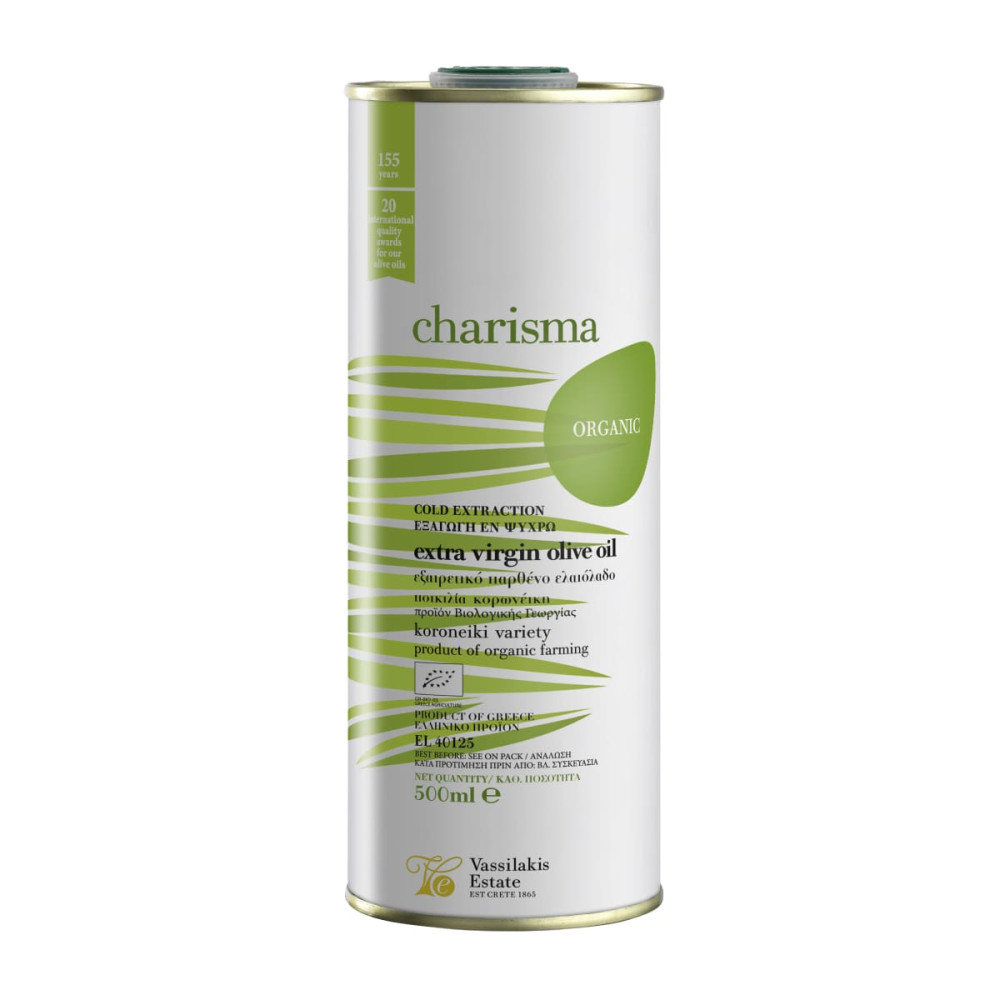CHARISMA ORGANIC extra virgin olive oil, in a can, organic